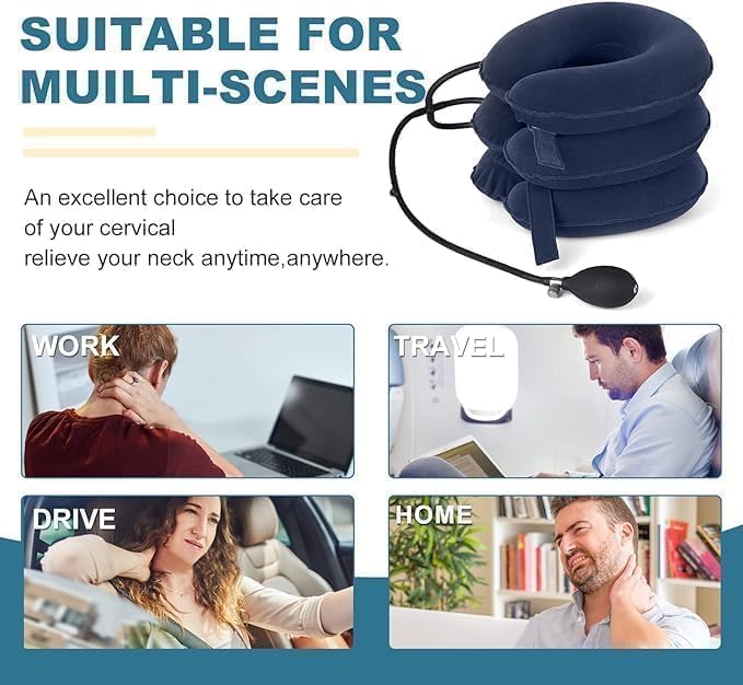 Neck Stretcher, Neck Traction Device, Cervical Traction Device for Neck Pain Relief, Neck Brace Adjustable Inflatable Neck Stretcher, Neck Decompression Devices Home Use (Dark Blue)