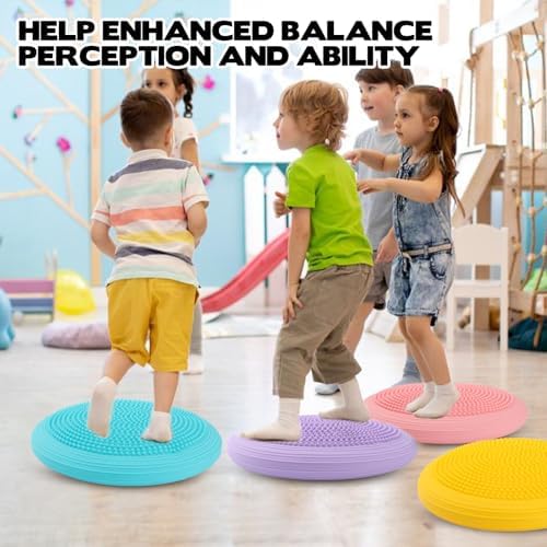8 PCS Wiggle Seat Inflated Wobble Cushion 13 Inch Balance Disc Sensory Flexible Seat for Sensory Balance Pad for Physical Exercise Improving Posture Home Office (Needle Pump Included)