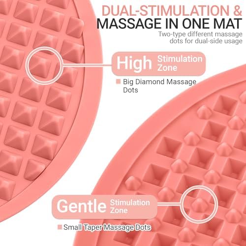 Upgrade Silicone Foot Massager Mat, Large Reflexology Mat for Feet Relaxation, Portable Foot Acupressure Mat with Dual-Side Usage, Foldable Standing Desk Mat for Pain, Fatigue Relief(Pink-L)
