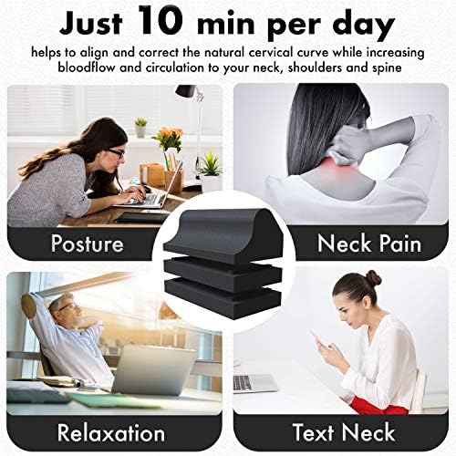 Cervical Traction Orthotic Chiropractic Neck Alignment Device for Spinal Curve Tension Stretching Forward Head Posture Pain Relief and Physical Therapy (Black)