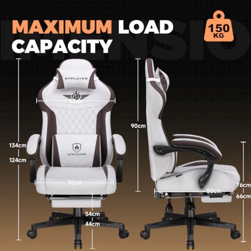 GTPLAYER Gaming Chair with Footrest, Ergonomic Office Chair 400lbs Heavy Duty, Big and Tall Computer Desk Chair with Lumbar Support and Headrest, Breathable Tech Fabric, 90-155° Recline Brown