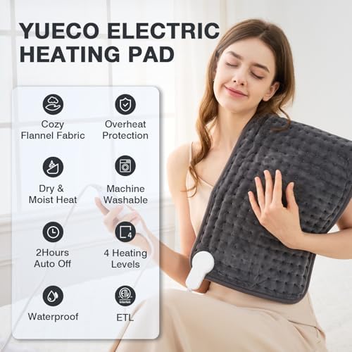 Dry & Moist Heating Pad for Back, Neck, Shoulders, Knees, Period Cramps, Sore Muscles, Soft Electric Heating Pad, Fast Heating,4 Heat Levels, Auto-Off, Machine Washable,Perfect Gifts (Grey,12"x24")