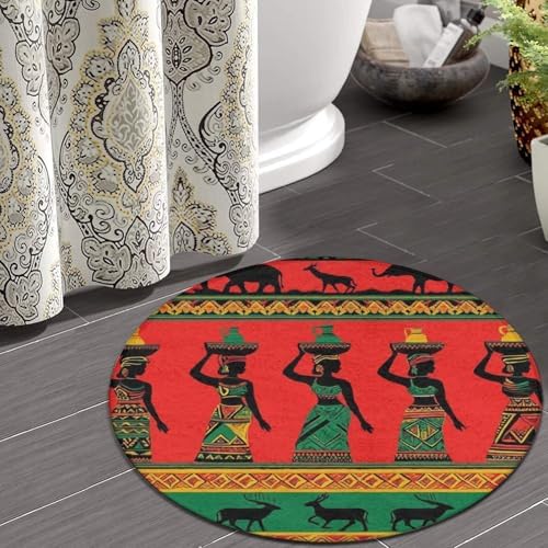 Highly Premium Quality Floor Mat, Office Chair Decor Mat, Room Sofa Yoga Soft Round Carpet Ethnic Tribal African Black Women Deer Elephants Art, 60inch