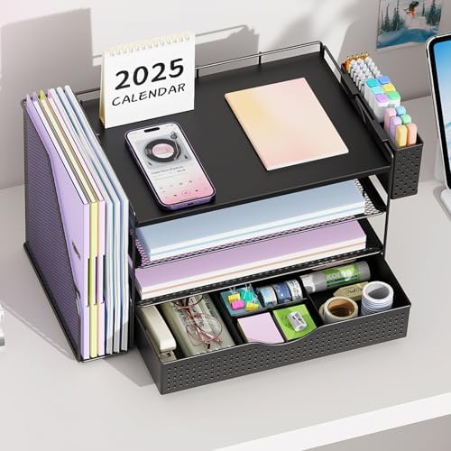 Wood Desk Organizers and Accessories with File Holder & Catalog Racks