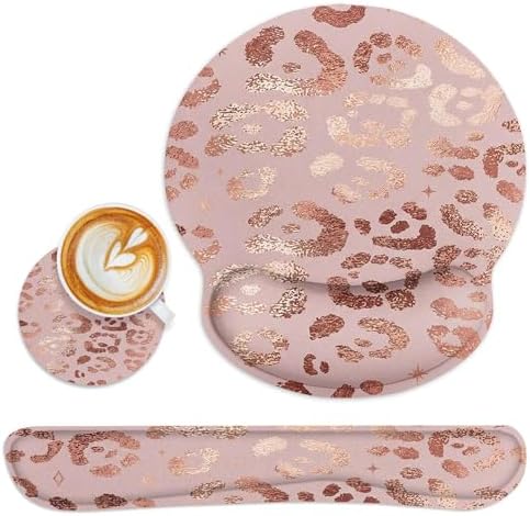 Britimes Ergonomic Mouse Pad Set with Wrist Rest, Leopard Rose Gold Pink