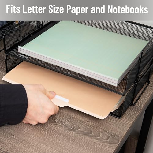 Mind Reader Stackable Paper Tray, Desktop Organizer, File Storage, Office, Metal Mesh, 2 Pcs., Black