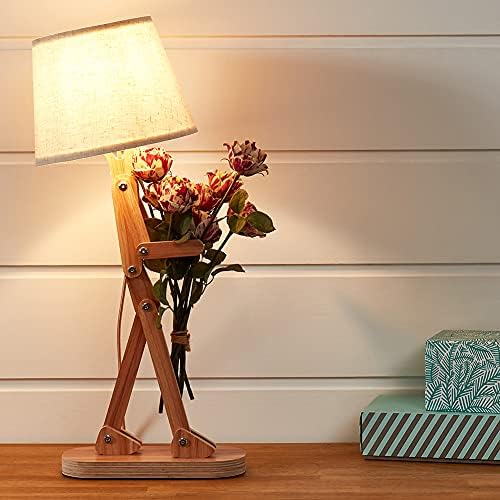 Cute Wood Table Lamp for Kids Room Bedroom, Bulb Included, Ash