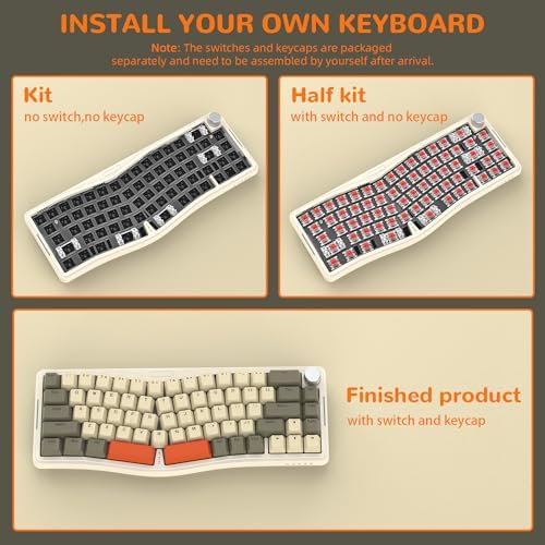 AJAZZ AKS068 65% Wired Mechanical Gaming Keyboard with Coiled Cable, 68-Key Alice-Layout Mechanical Keyboard, RGB Hot Swappable Red Switches VIA/QMK Programmable Knob Gasket Mount for Win/Mac (Grey)