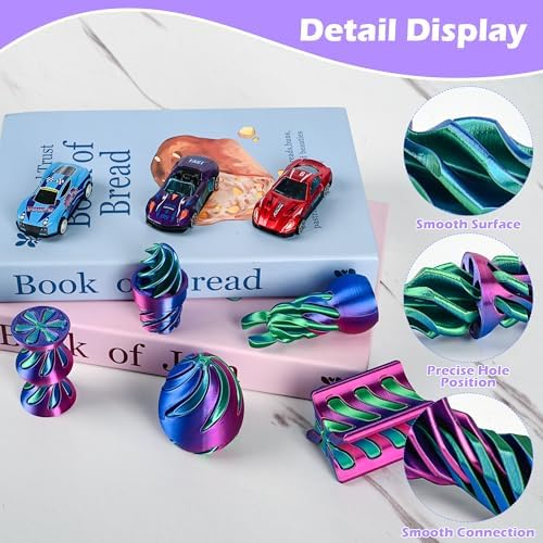 5 Pack Spinning Fidget Toys Purple 3D Printed Desk Decor Set