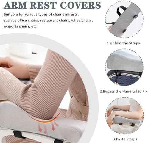 2 Pack Office Chair Armrest Pads Covers,Arm Rest Pad with Memory Foam Elbow Pillow for Forearm Pressure Relief, Arm Rest Covers for Office Chairs, Wheelchair, Comfy Gaming Chair (Grey)