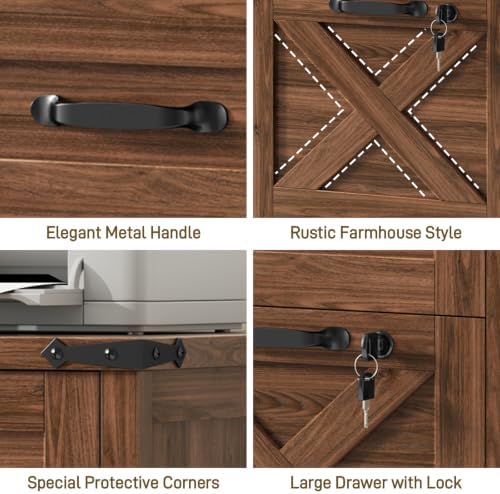 Halitaa Farmhouse Lateral File Cabinet with 6 Drawers, Walnut