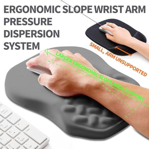 Ergonomic Slope Mouse Pad Wrist Support, Wrist Rest Mousepad for Carpal Tunnel Pain Relief with Massage Bulge and Slow Rebound Memory Foam (12x8 inch, Dark Gray)