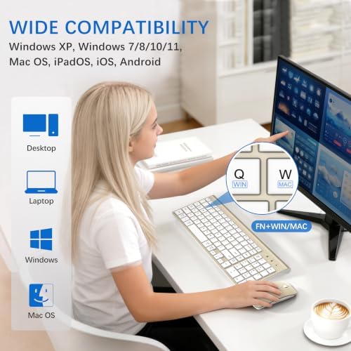 Wireless Keyboard and Mouse Ultra Slim Combo with Dual System - Gold White