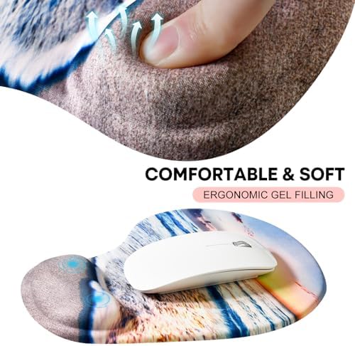 JIKIOU Ergonomic Mouse Pad with Gel Wrist Rest 2 Pack, Portable Small Beach