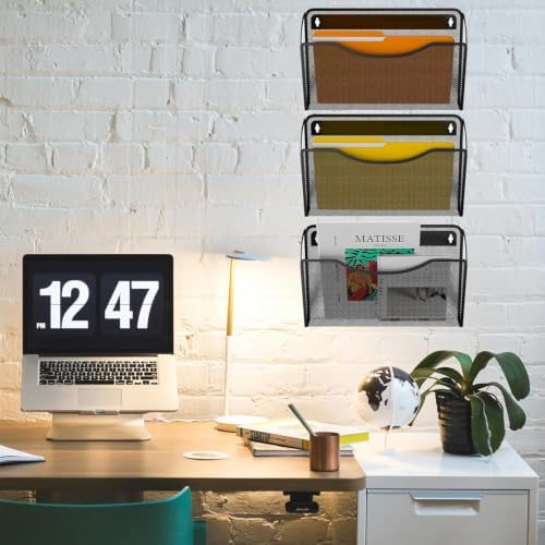 Gawerk Mesh Hanging Wall File Holders, Metal Vertical Wall Basket Mail Organizer for Office/Home (Black, 2 Pack Wall Mounted)