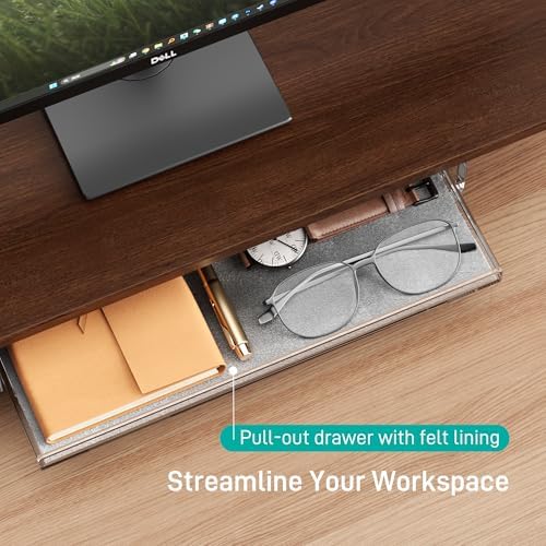 AFOOYO Monitor Stand Riser,Computer Monitor Stand with DIY Pegboard and drawer for Laptop,PC,Computer,Printer (Walnut-Felt Drawer)