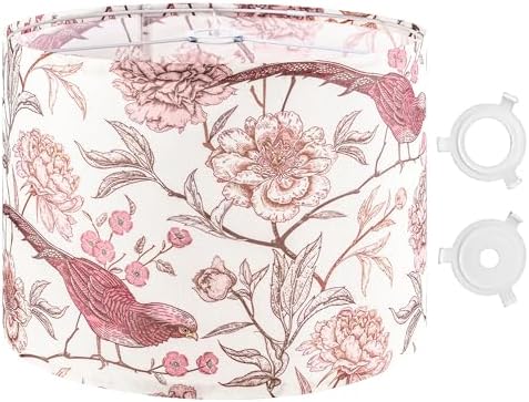 GO&SO Lamp Shades 1Pc,16" D x 10" H,Pink Birds Floral,Large Drum