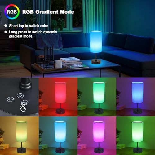 Unicozin Table Lamp,3 CCT 3000K/4500K/6500K & RGB Color Changing,Stepless Dimmable Touch Control Bedside Lamp for Reading,Ambience Nightstand Light for Home Decor Party,White Shade