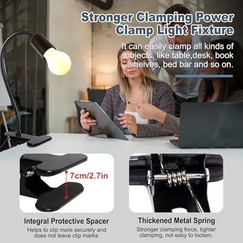 E26/E27 Clip-On Bulb Holder With 7.2Ft Switch Cable - Flexible Desk Lamp With Metal Clip, 9MM&35CM Thickened Lengthened Gooseneck Clamp Light Socket for Bedside Table