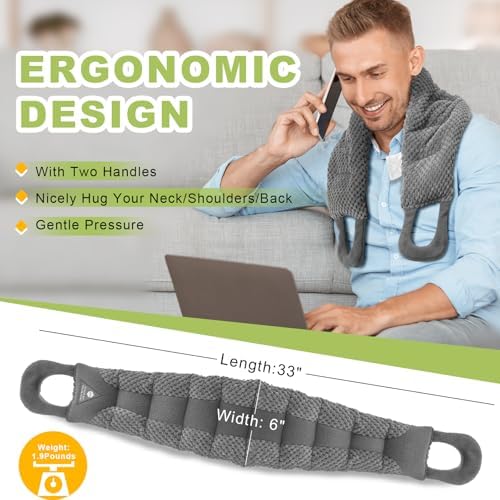 UNCN Long Wide Heating Pad for Neck and Shoulders Back 33x5.9 Microwavable Large Moist Heat Pack Warm Hot Compress Neck Wrap Weighted Bag Massage Reusable Herbal Nature Calming Portable 1.95Pounds
