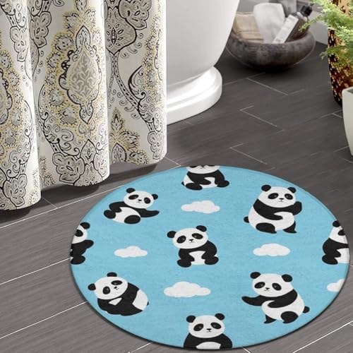 Men's Large Home Decor Mat, Soft Round Yoga Carpet, Non Slip Machine Washable Home Office Circle Rug Panda