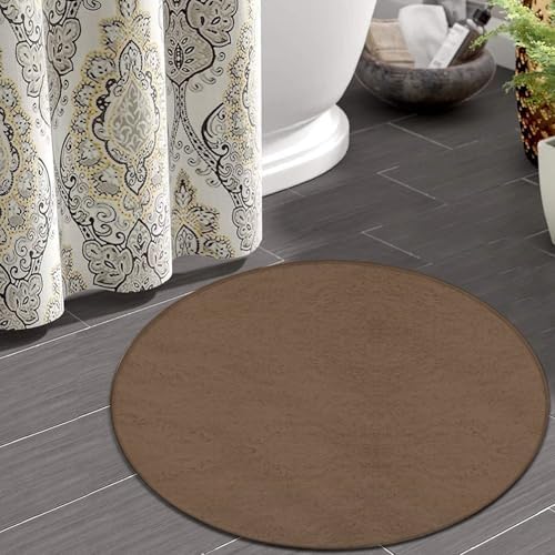 Machine Washable Modern Round Area Rug, Room Sofa Yoga Soft Round Carpet, Home Decor Non Slip Kitchen Office Circle Rug Brown, 24inch