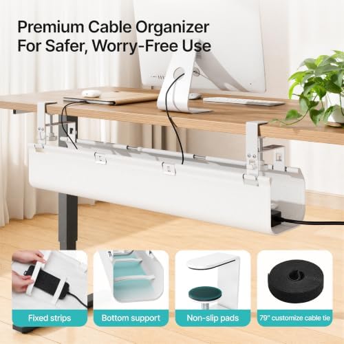PEGZONE No Drill Under Desk Cable Management Tray, 31.5" Fabric Organizer