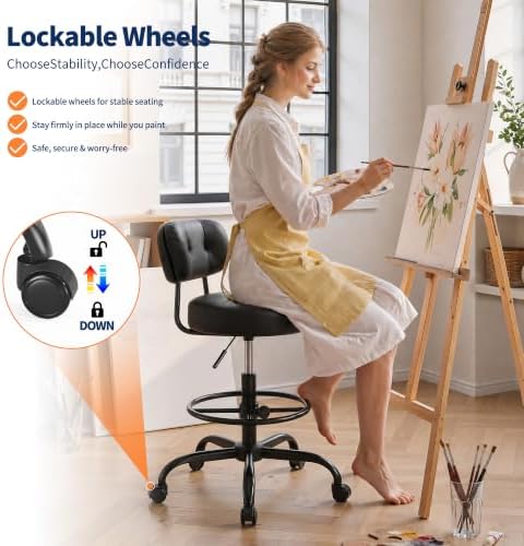 Homkdom Drafting Chair with Dual-Layer Back, PU Leather Black
