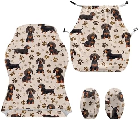Dachshund Paw Heart Print Gaming Chair Cover with Armrest Covers Stretchable Anti Scratch Furniture Protector Washable Gaming Chair Slipcover