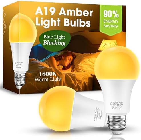 Amber Sleep Light Bulbs 2 Pack: 13W 1800K, 100W Equivalent, E12,A19