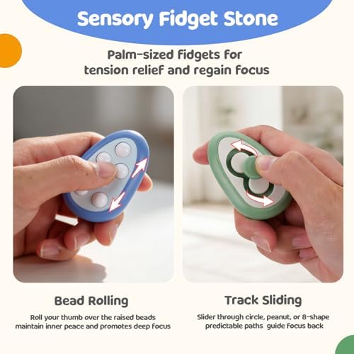 Fidget Toys Adults Stress Relief: 4 Pack Fidget Stone - Sensory Calming Desk Toys for Teens Kids with ADHD Autism - Office Tension Relief Focus Tool