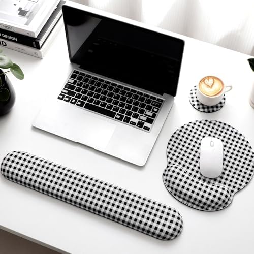 Tellegloww 3 Pcs Wrist Rest Set for Mouse Pad Keyboard, Black and White