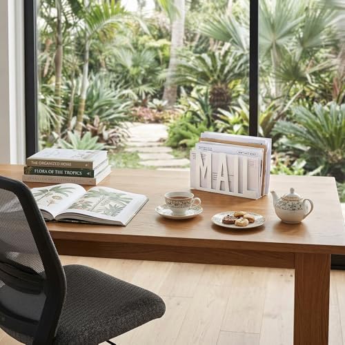MyGift White Metal Mail Holder, Desktop Organizer with MAIL Design