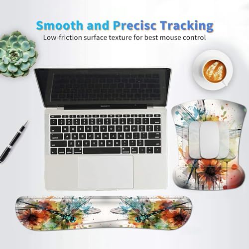 3Pcs Ergonomic Memory Foam Keyboard Wrist Rest Pad Set, Dragonfly
