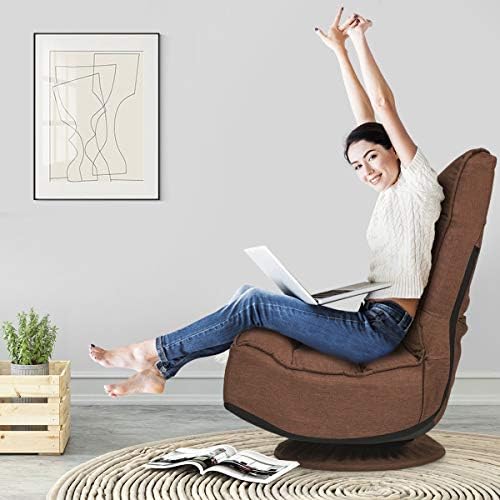 Giantex 360 Degree Swivel Floor Chair, Folding Floor Gaming Chair with 6 Positions Adjustable, Lazy Sofa Lounge Chair w/Tufted Back Support, Video Gaming Chair for Reading TV Watching (Brown)