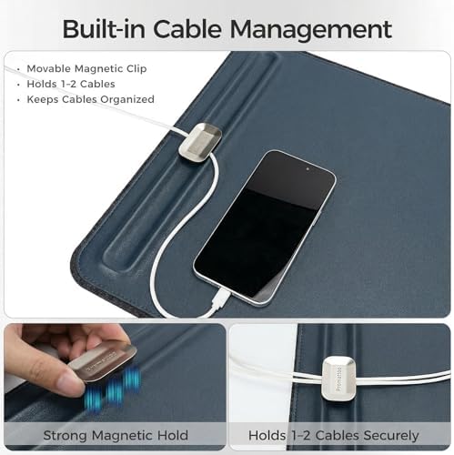 Desk Mat – Double-Sided Vegan Leather & Felt | Built-In Magnetic Cable Organizer & File Storage | Premium Workspace Pad for Office, Gaming & Creative Professionals-（Green）