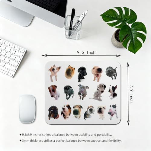 9.5x7.9 Inch Office/Gaming Mouse Pad, Lovely Puppies Collection Adorable Dog Breeds Pattern, Cute Anti-Slip Mat for Desk Decor