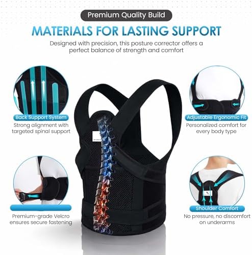 Back Straightener Posture Corrector for Men and Women - Comfortable Full Back Brace Posture Corrector for Daily Wear - Adjustable Shoulder Support Brace for Office, Driving, Study & Back Pain Relief