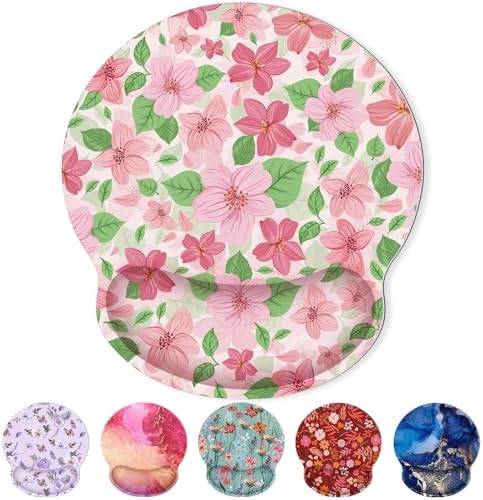 KONVINIT Ergonomic Mouse Pad with Wrist Rest, Small Mousepad with Non-Slip Rubber Base and Smooth Surface, Pink Floral Mouse Pads for Desk, Office Desk Accessories