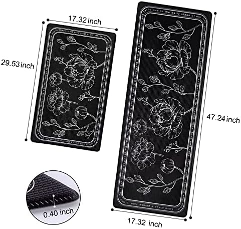 ROTTOGOON Kitchen Floor Mat Set of 2, Anti Fatigue Kitchen Rugs Black