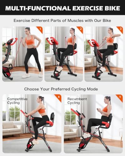 pooboo Folding Magnetic X‑Bike, Upright Exercise Bike for Home Gym