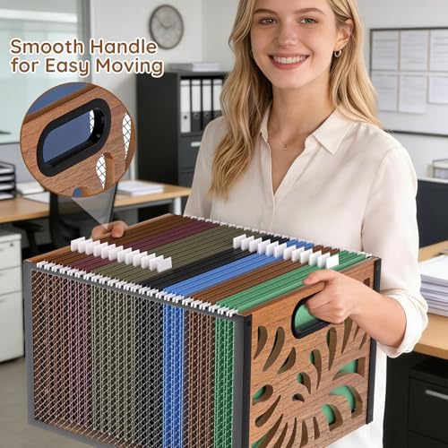 Wood File Box,Hanging File Organizer,File Storage Box Bin for Letter Size