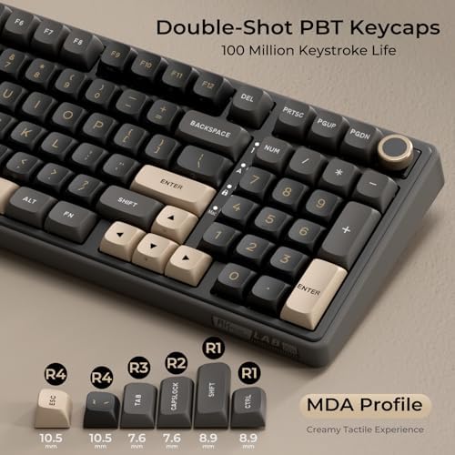 RK ROYAL KLUDGE R98 Pro Wired Mechanical Keyboard, RGB PC Gaming Keyboard with Number Pad and Volume Knob, Gasket Mount, MDA Profile PBT Keycaps, for Win/Mac, Hot Swappable Tactile Beige Switch