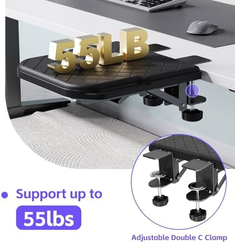 CABTE Ergonomics Desk Extender Tray, Table Mount Arm Wrist Rest Shelf, 90° Foldable Elbow Arm Support,Foldable, Computer Desk Extender Tray for Home and Office (Large Foldable)