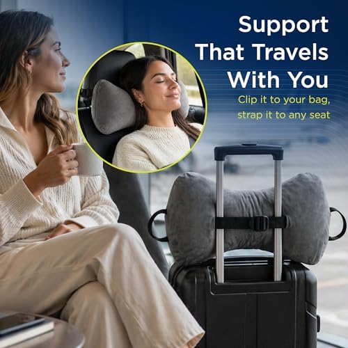 Next-GEN SleepLog Bone Shaped Chiropractic Neck Pillow – Adjustable Fill Cervical & Lumbar Support with 60" Positioning Strap – Latex Free – Full 15"x7" Gray