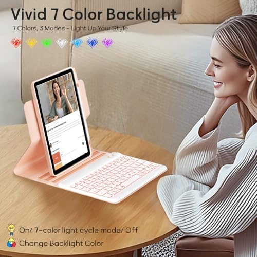 Keyboard Case For iPad Air 11-inch M2 2024/Ipad pro 11/10.9 Inch Air 5th 2022/4th 2020 Case with Keyboard -7 Backlit, 360 Degree Folio Rotatable Magnetic Detachable Cover with Pencil Holder (Pink)