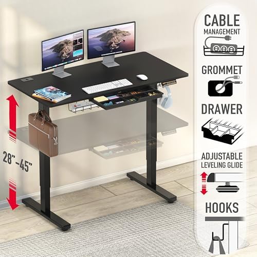 SHW 48-Inch Electric Height Adjustable Standing Desk w/Drawer, Black