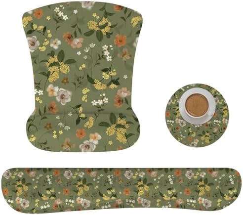 Ergonomic Memory Foam Keyboard Mouse Pad Set with Wrist Rest Support,Non-Slip Hand Wrist Cushion for Laptop/Notebook/Desktop/Computer/Gaming/Office,Easy Typing& Pain Relief (Flowers)