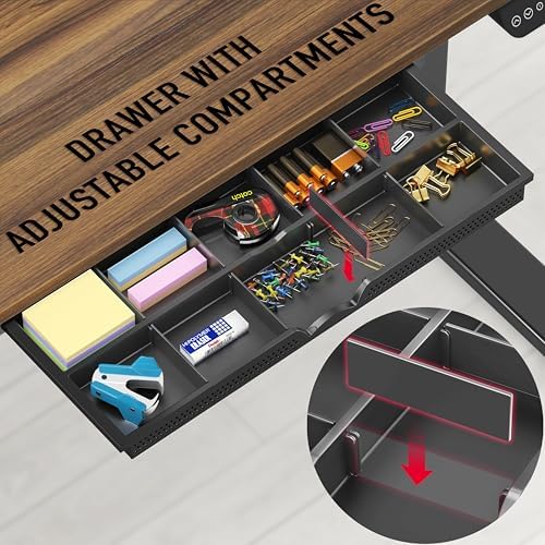 SHW 55 x 28 Electric Height Adjustable Standing Desk w/Drawer, Walnut