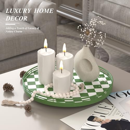 AMH 13-Inch Green and White Checkerboard Lazy Susan with Rubberwood Base